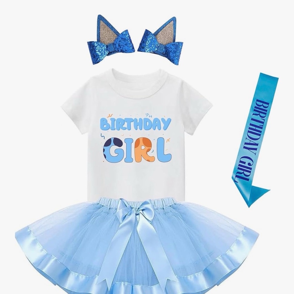 NWT Birthday Girl Outfit with Blue Tutu and Accessories